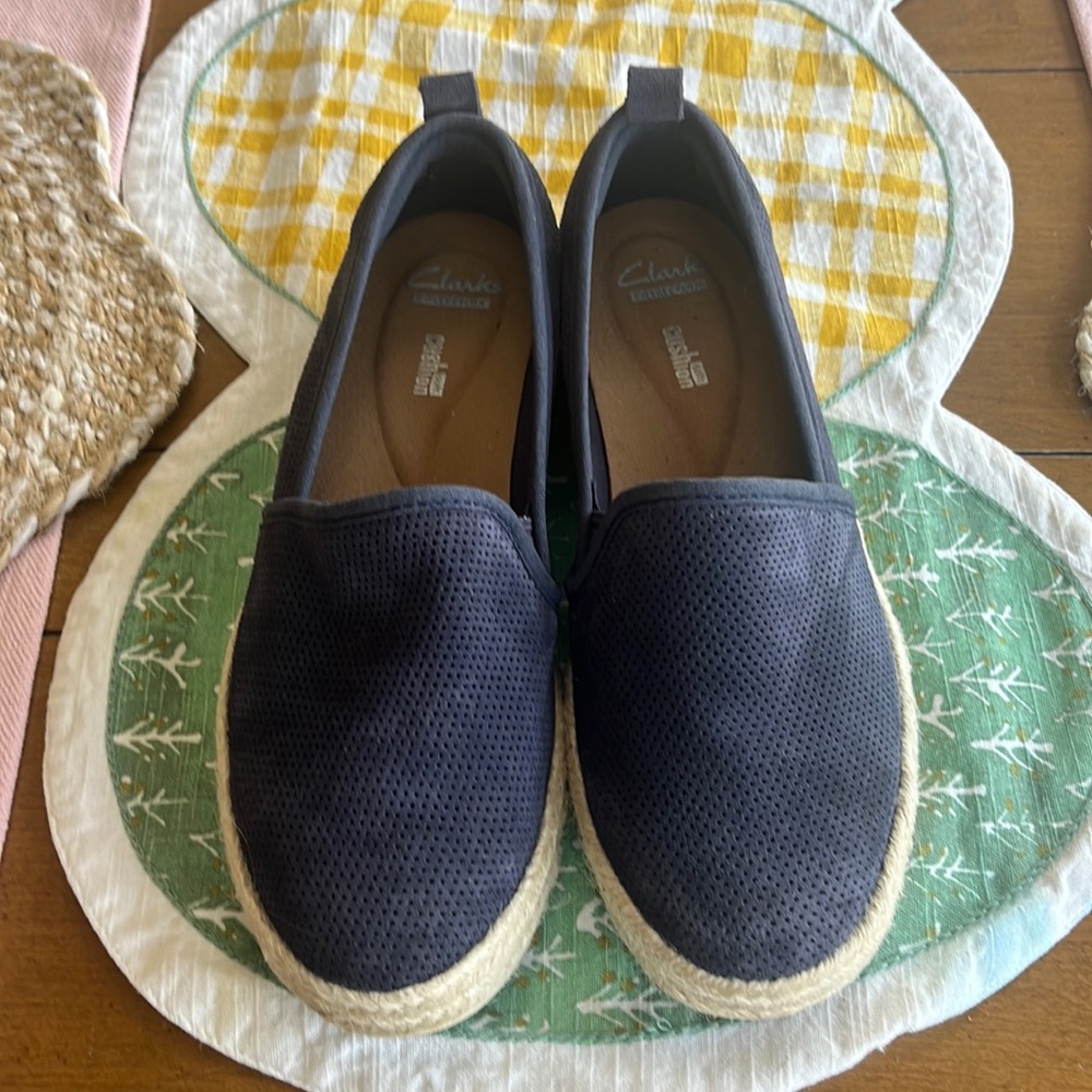 Clarks soft cushion espadrilles navy size 7.5